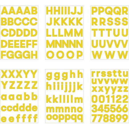 plakletters geel | alfabet stickers | met cijfers | hoogte 4 cm